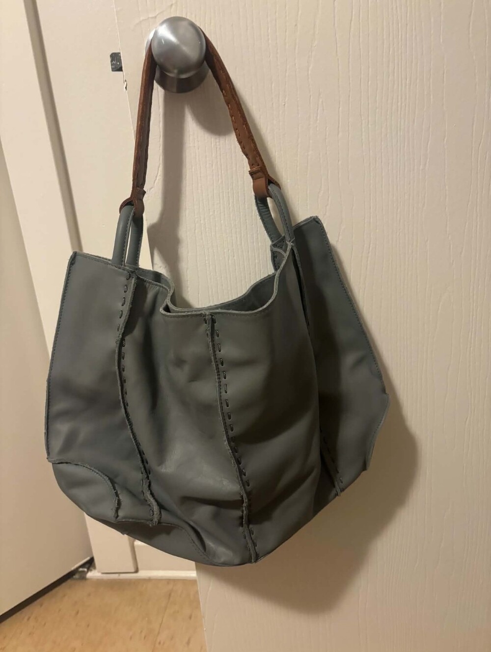 The Sak Blue Leather Tote with Tan Handles - Picture 4 of 6